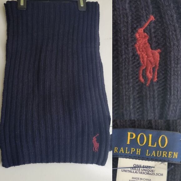 $95 NEW POLO LAMBSWOOL BLEND RALPH LAUREN RIBBED KNIT NECK OUTDOOR SCARF NWT - Picture 1 of 9
